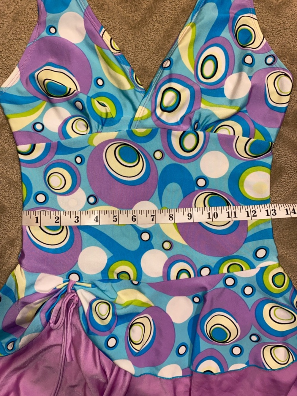 Retro Circle Print Swim Dress - Blue, Purple, Lime - Picture 7 of 10